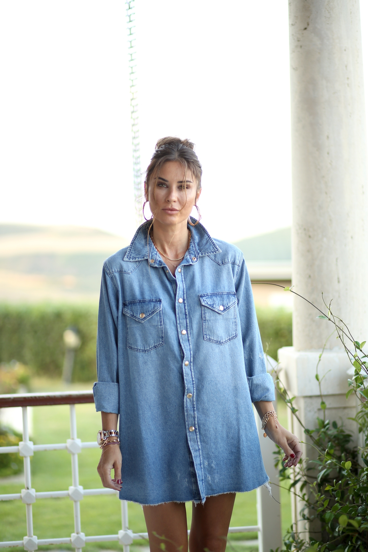 Açık Mavi Eskitmeli Jean Tunik Elbise 
