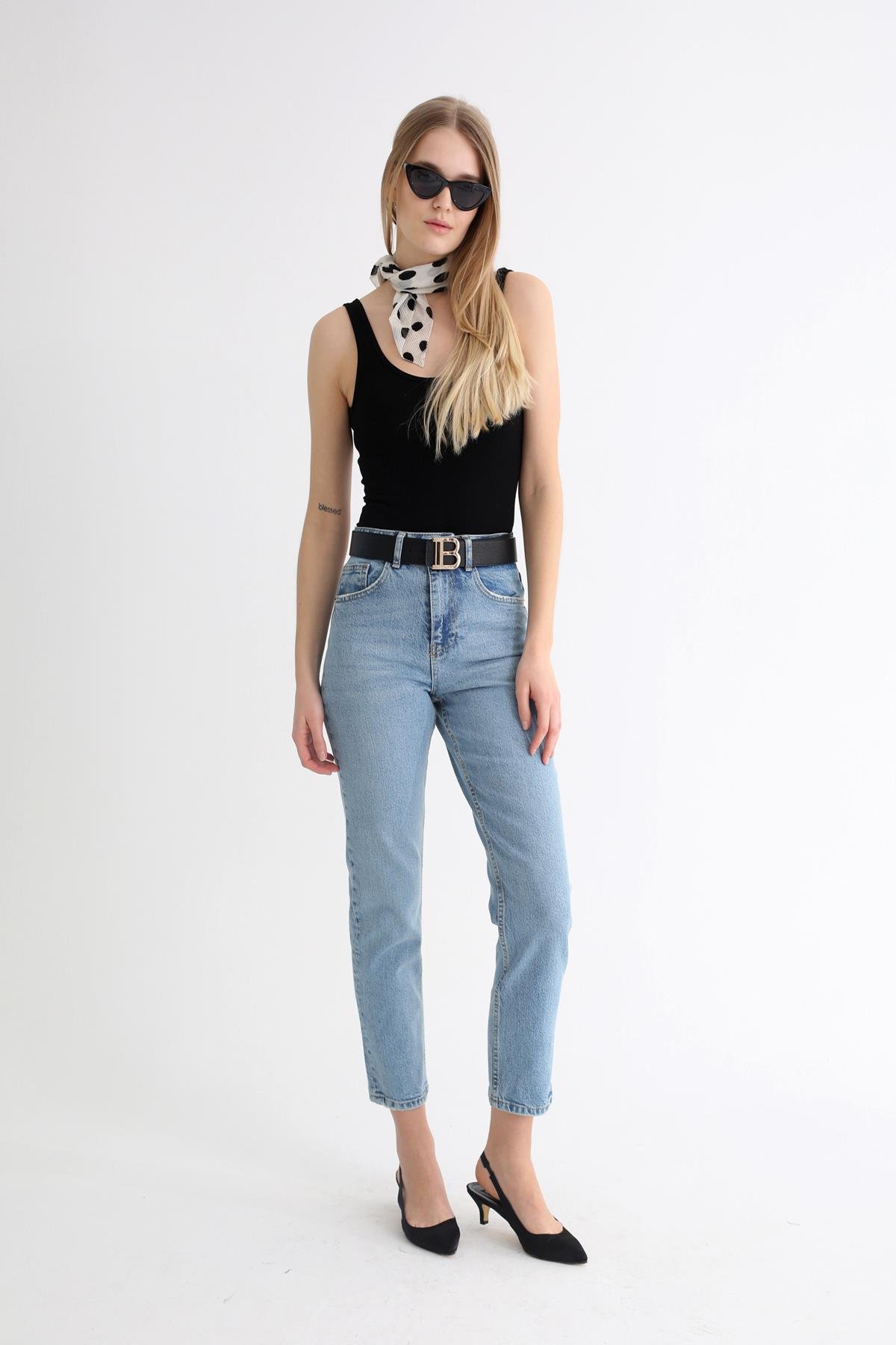 Açık Mavi Ultra Yüksek Bel Mom Jean 