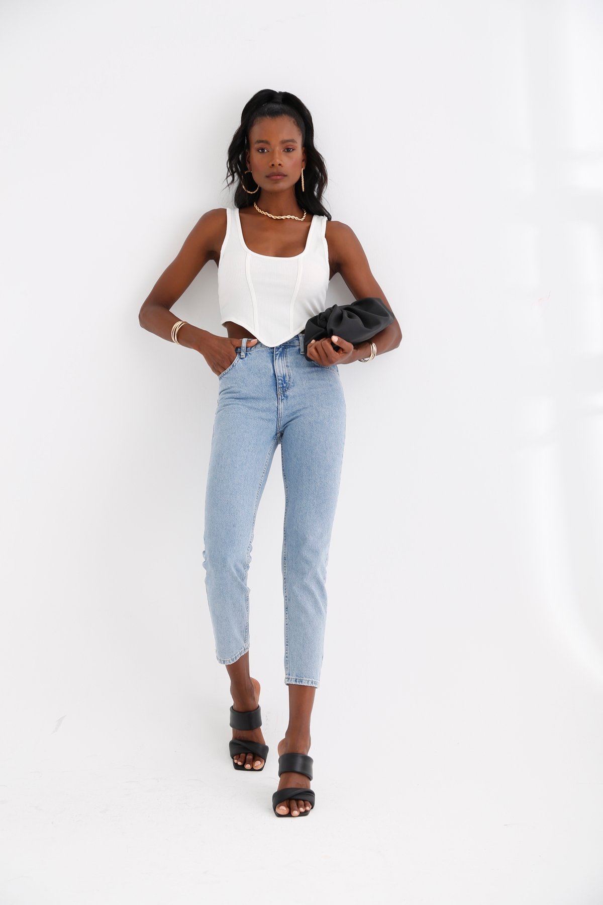 Açık Mavi Yüksek Bel Slim Fit Jean 