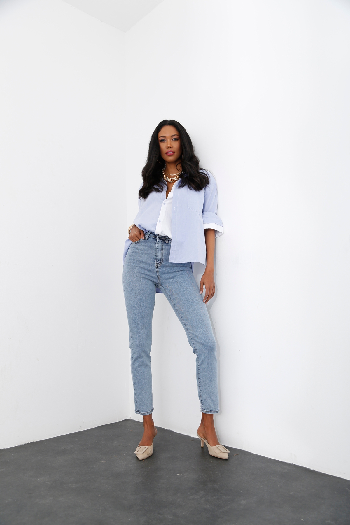 Açık Mavi Yüksek Bel Slim Fit Jean-1 8110