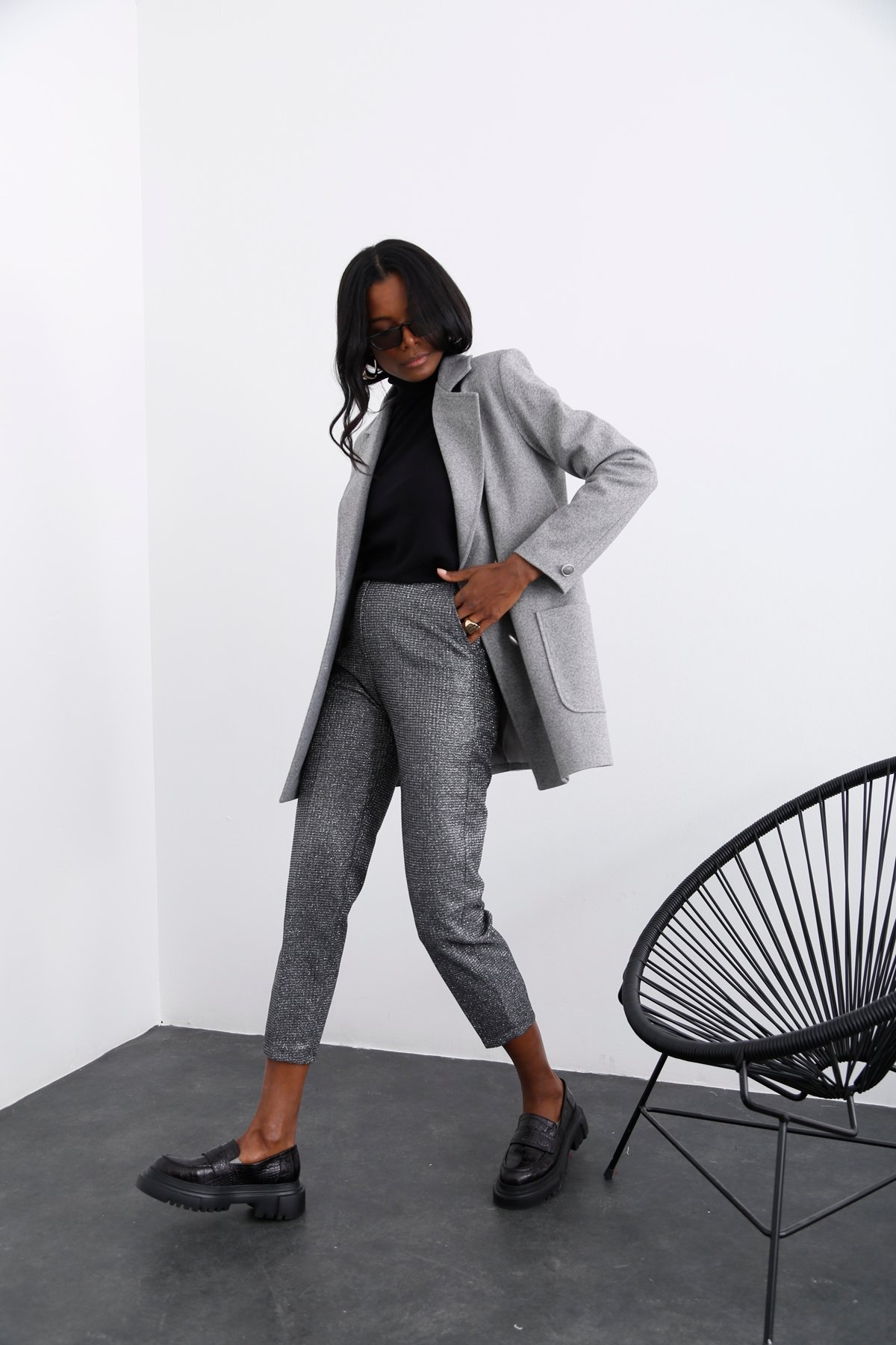 Antrasit Simli Havuç Pantolon 