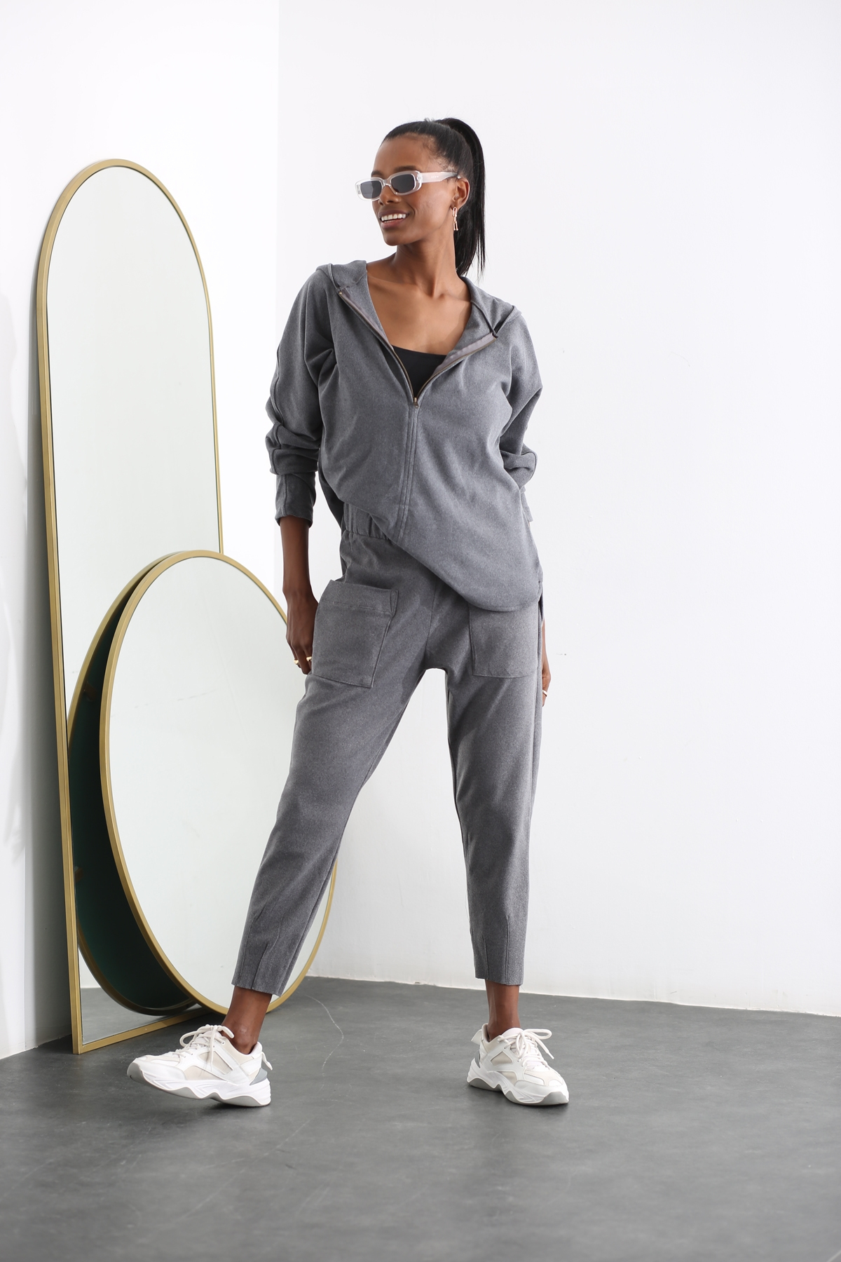 Antrasit Yarım Fermuarlı Polar Sweatshirt 26605