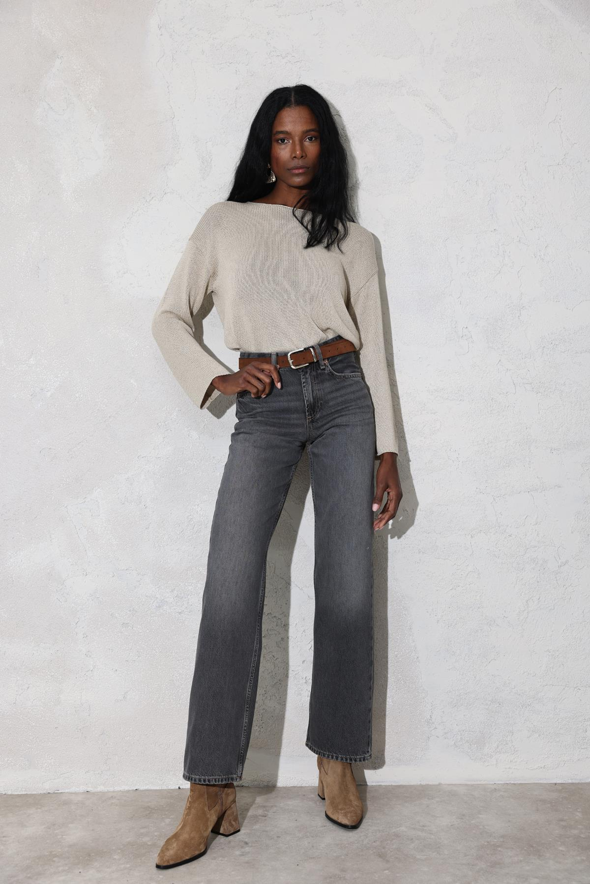 Antrasit Yüksek Bel Straight Jean 