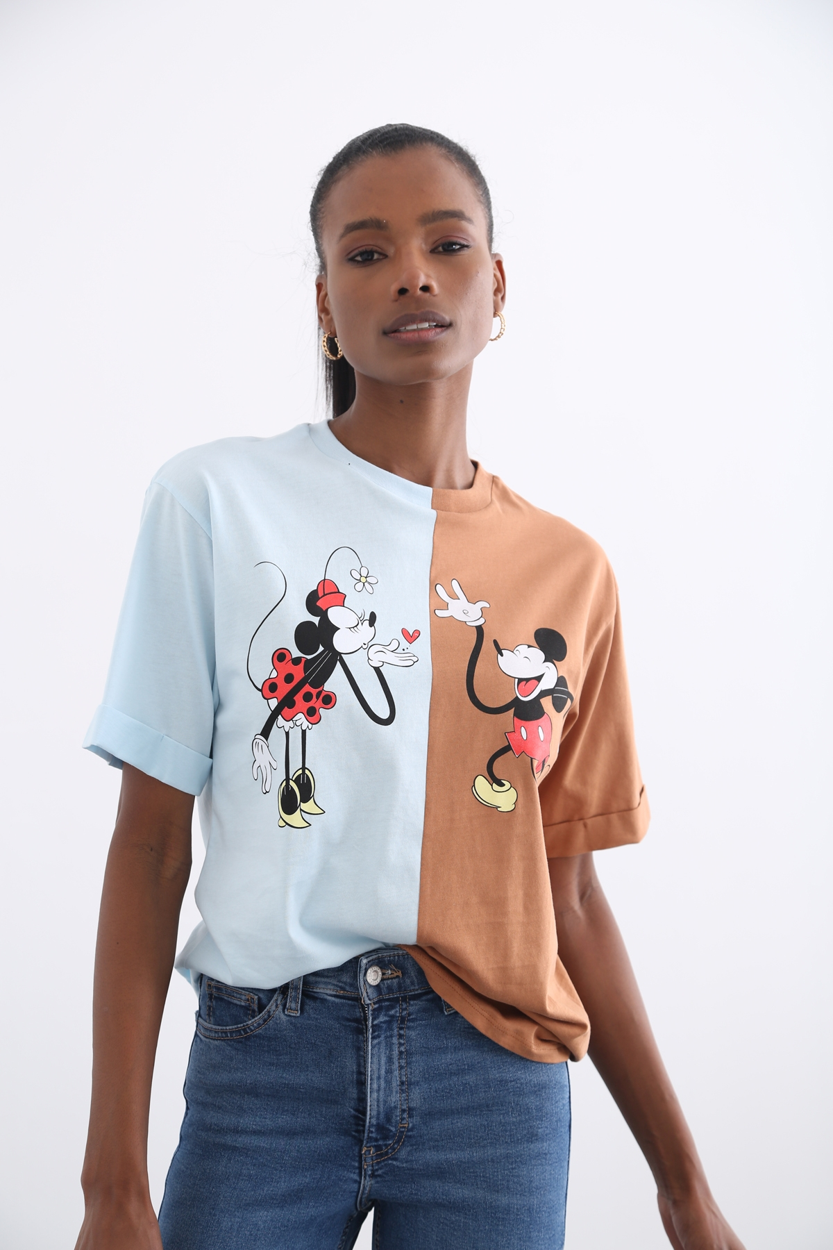 Bebe Mavi Çift Renk Mickey Baskılı Tshirt 7488