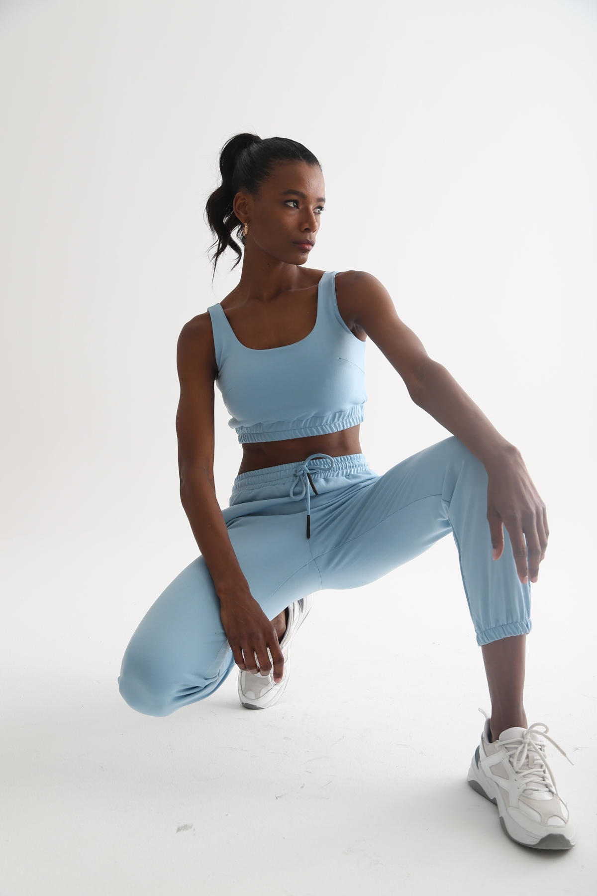 Bebe Mavi Lastik Detaylı Crop Takım 30011
