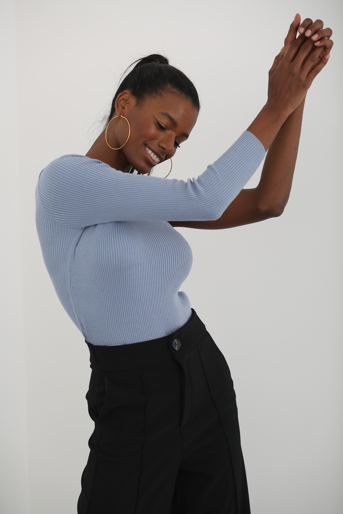 Bebe Mavi Tek Kol Triko Crop T92103