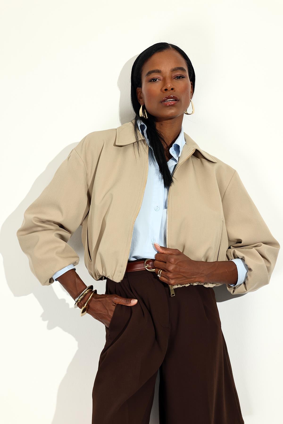 Bej Bomber Ceket 9616