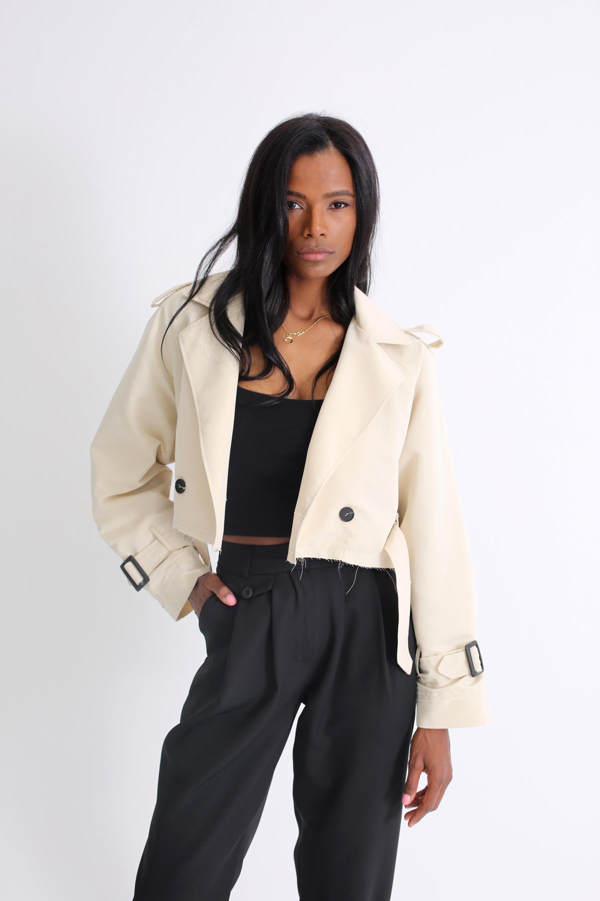 Bej Kemerli Kısa Trenchcoat 54316