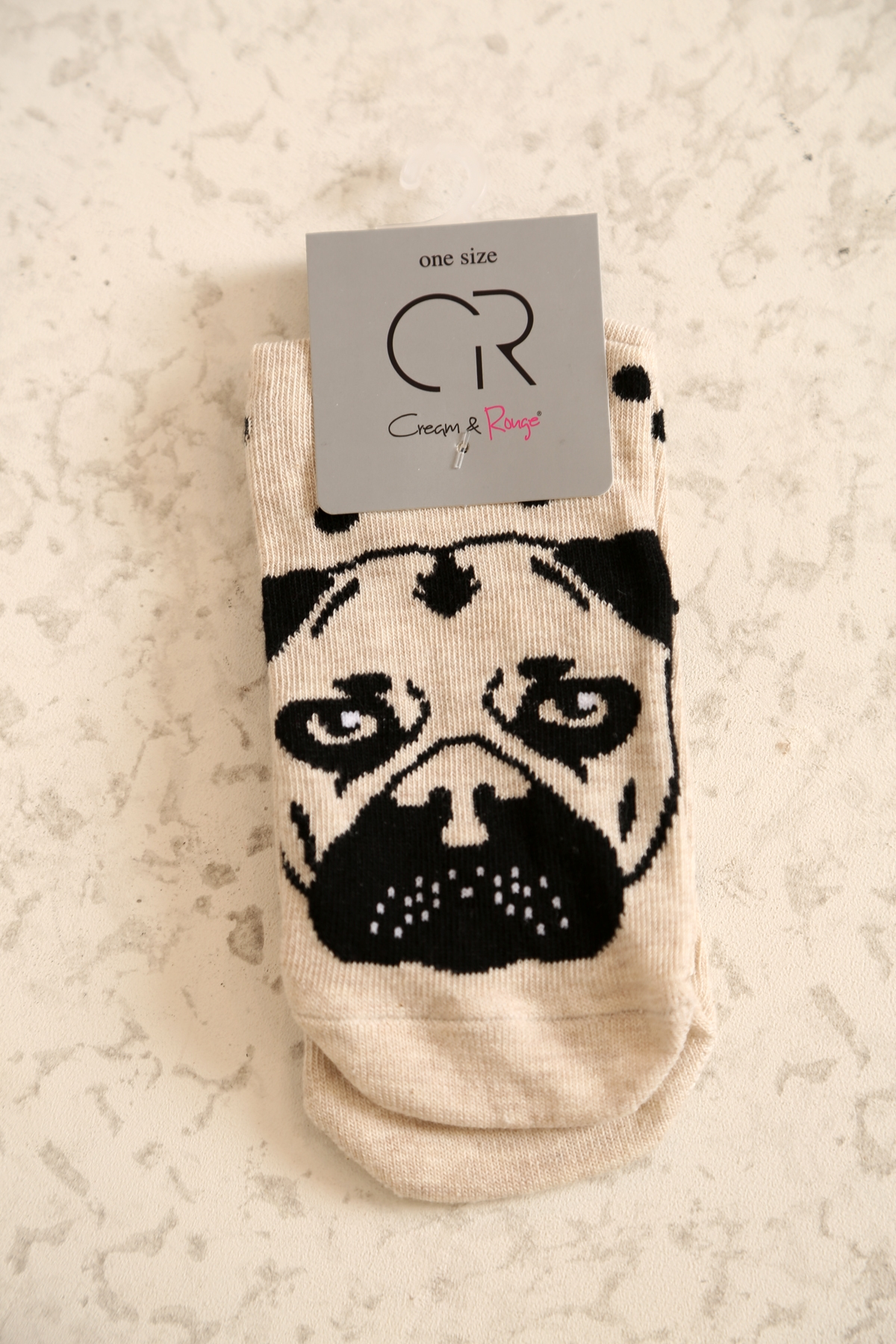 Bej Pug Çorap