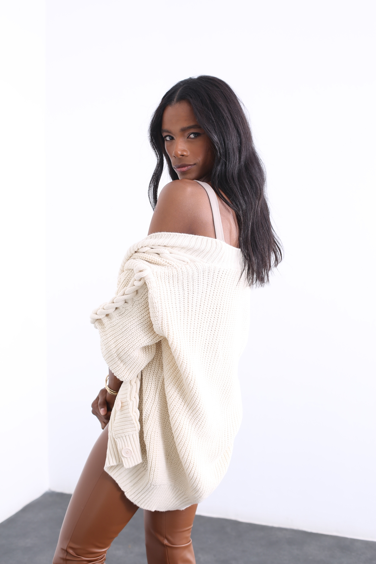 Bej Saç Örgü Örme Hırka AV0085