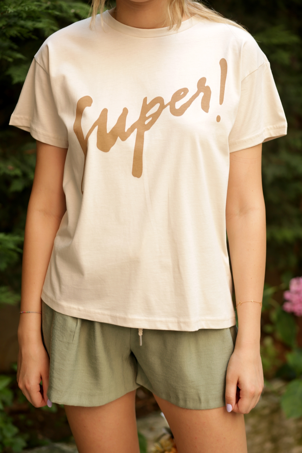 Bej Süper Baskılı Tshirt 18703
