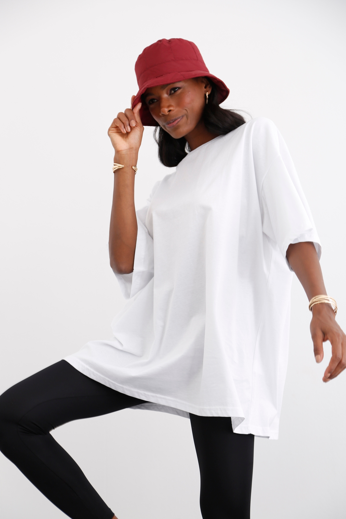 Beyaz Bisiklet Yaka Oversize Tshirt 12135
