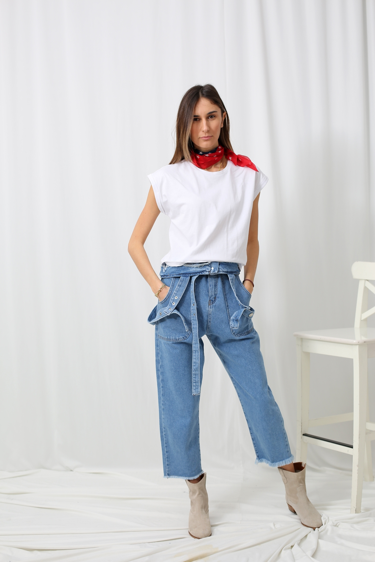 Beyaz Duble Kol Crop Tshirt