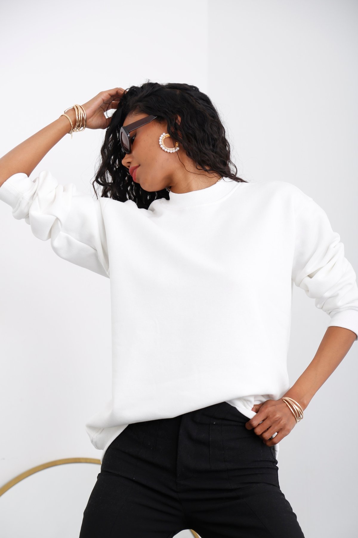 Beyaz Şardonlu Boyfriend Sweatshirt 0100