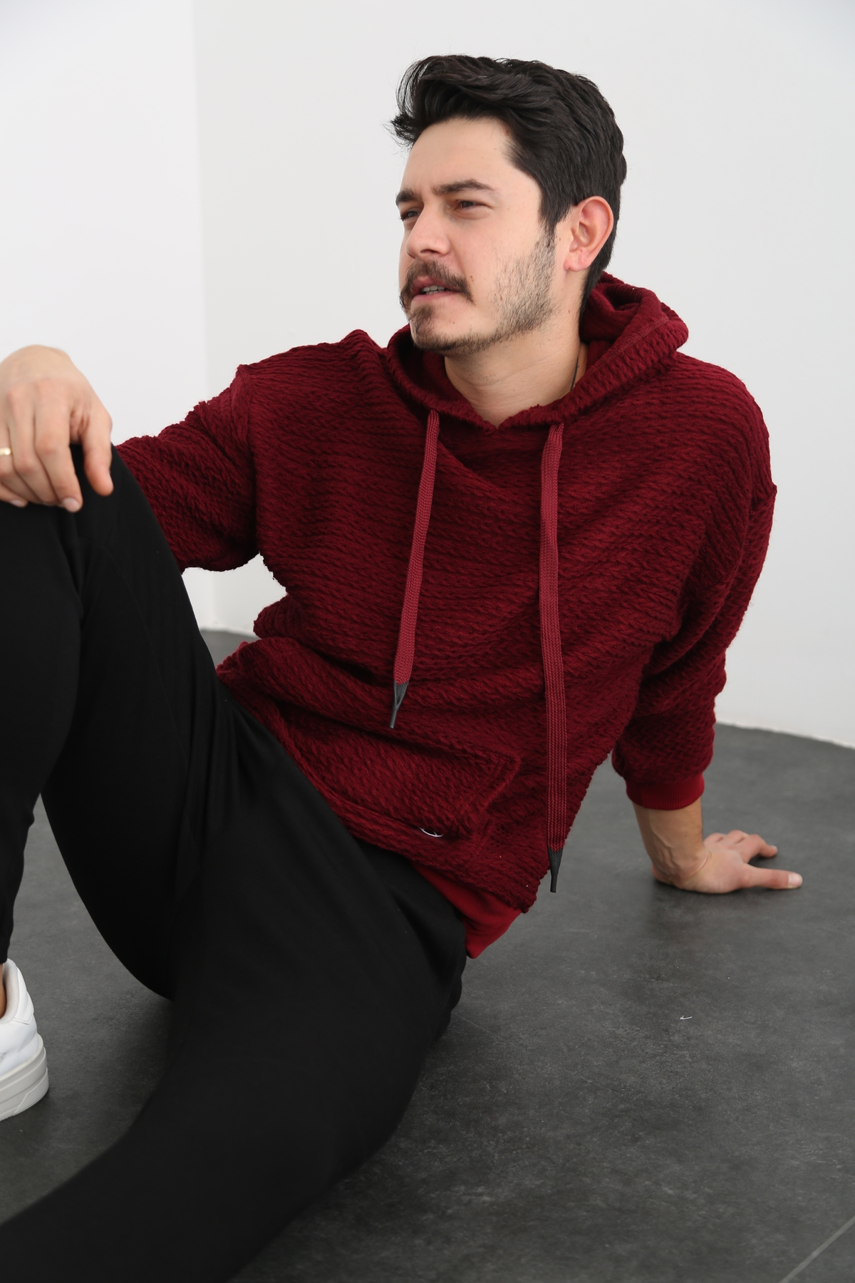 Bordo Erkek Kanguru Cep Sweatshirt 21519