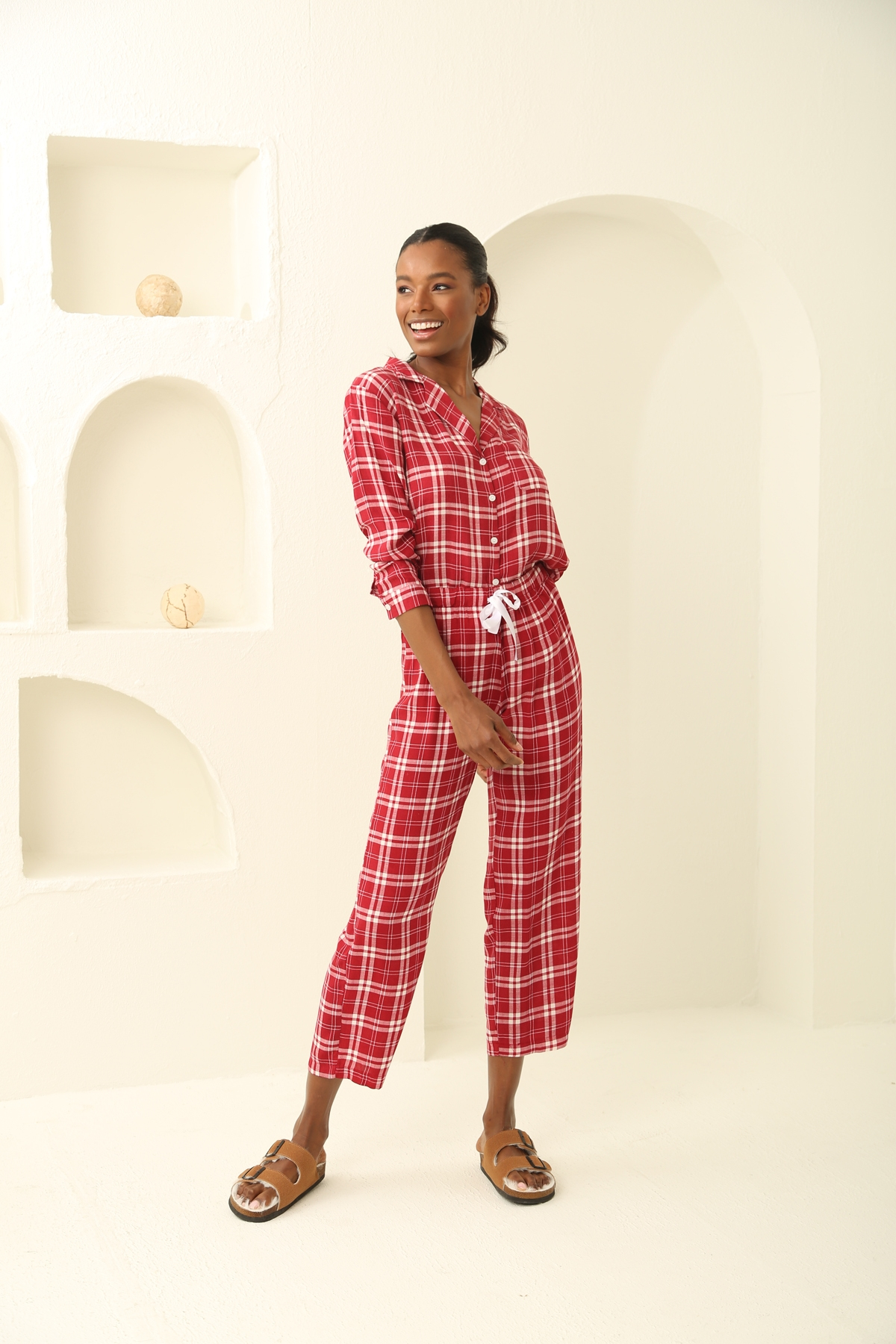 Bordo Viskon Pijama Takım 8132