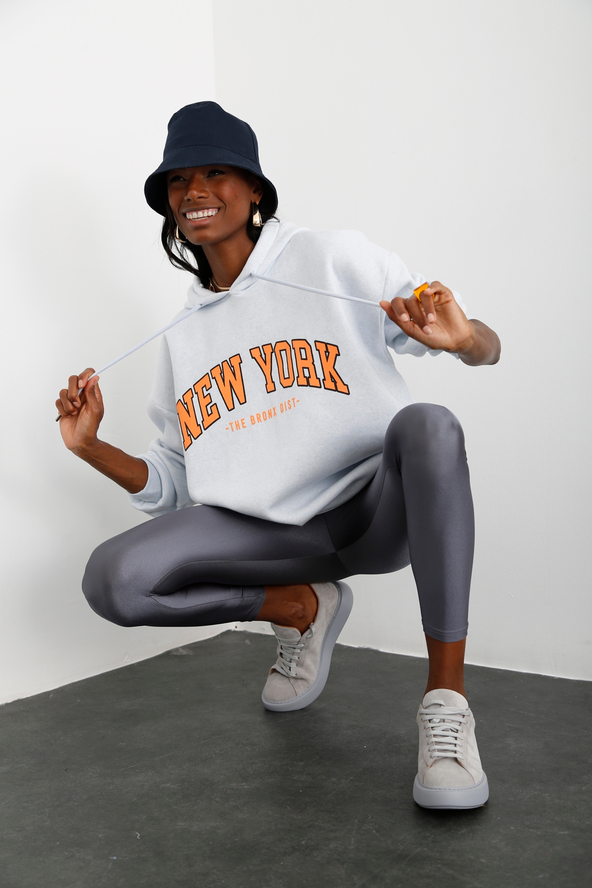 Buz Mavi New York Baskılı Şardonlu Sweatshirt 0078