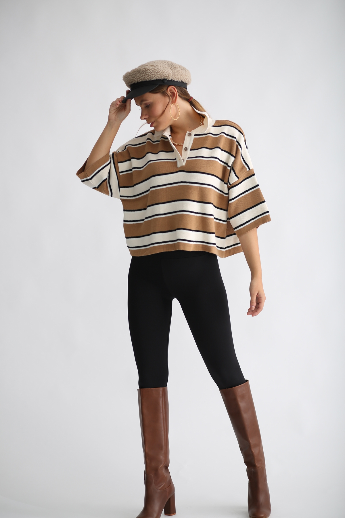 Camel Polo Yaka Kısa Kol Triko 22039