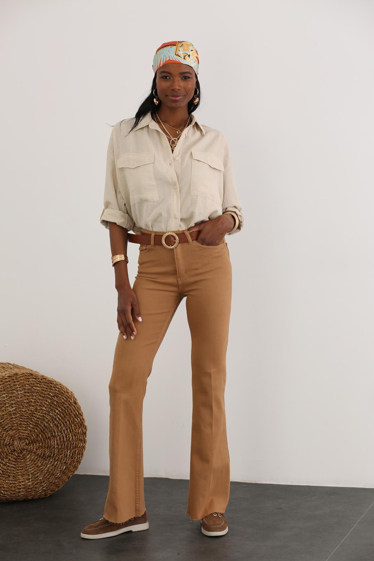 Camel Ultra Yüksek Bel İspanyol Paça Jean 228118