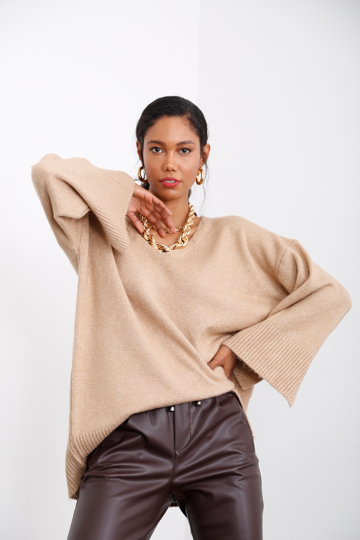 Camel V Yaka Oversize Triko 5616