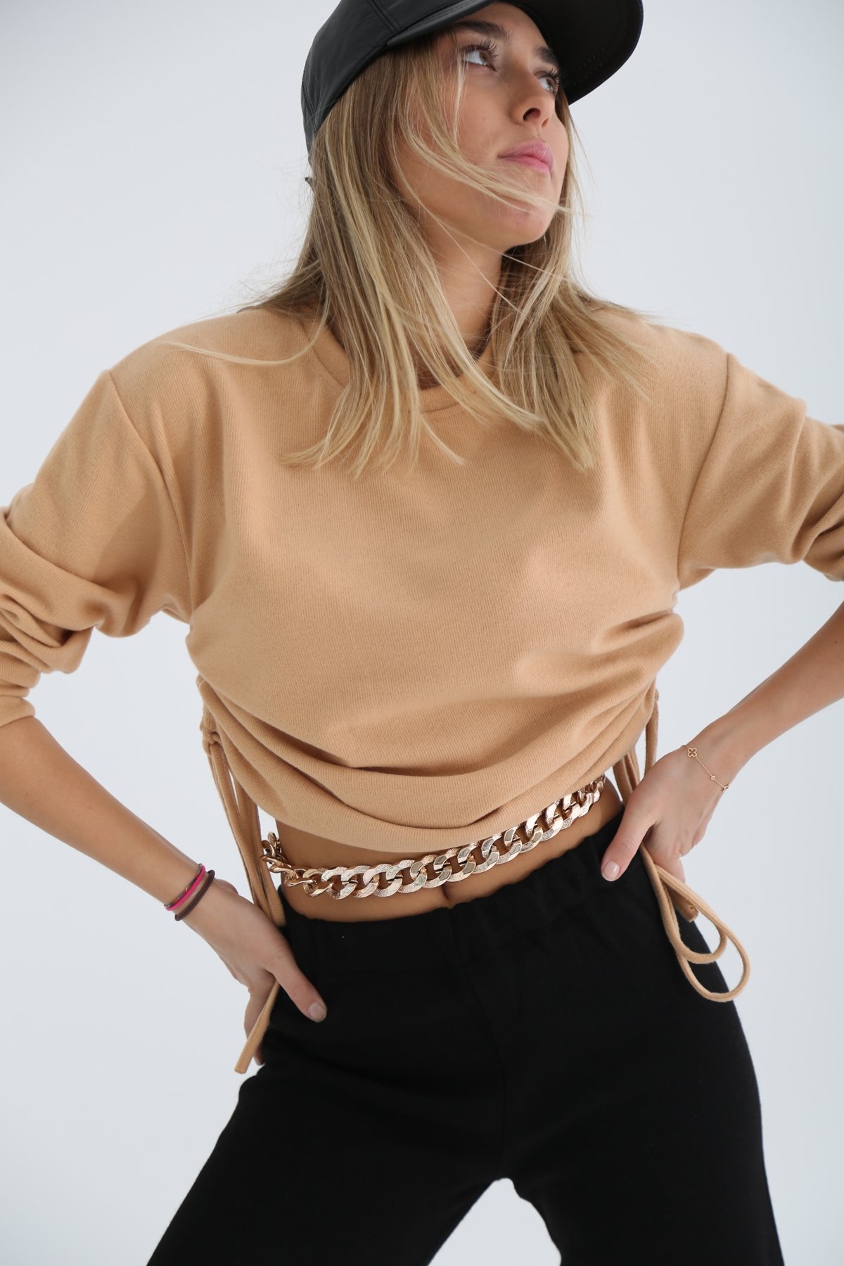 Camel Yanları Büzgülü İnce Triko 7303