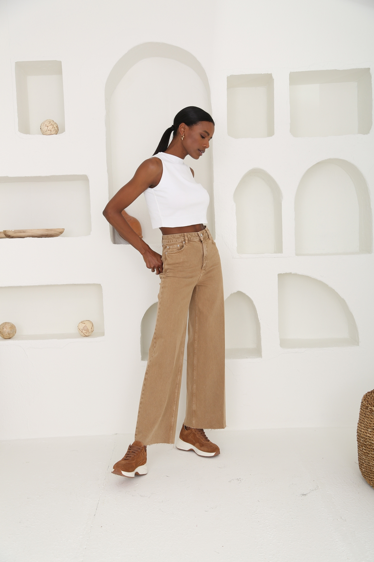 Camel Yüksek Bel Wide Leg Jean 