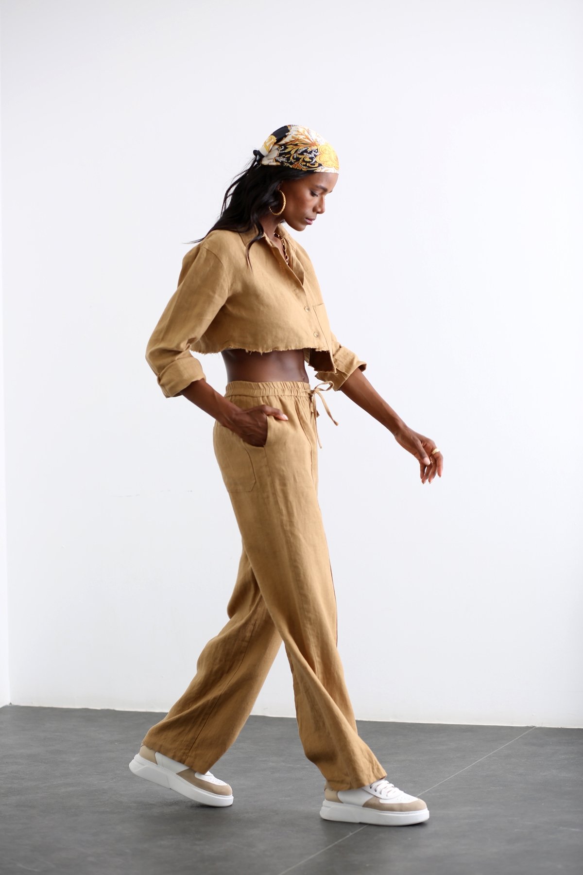 Deve Tüyü Önden Dikişli Keten Pantolon 1497