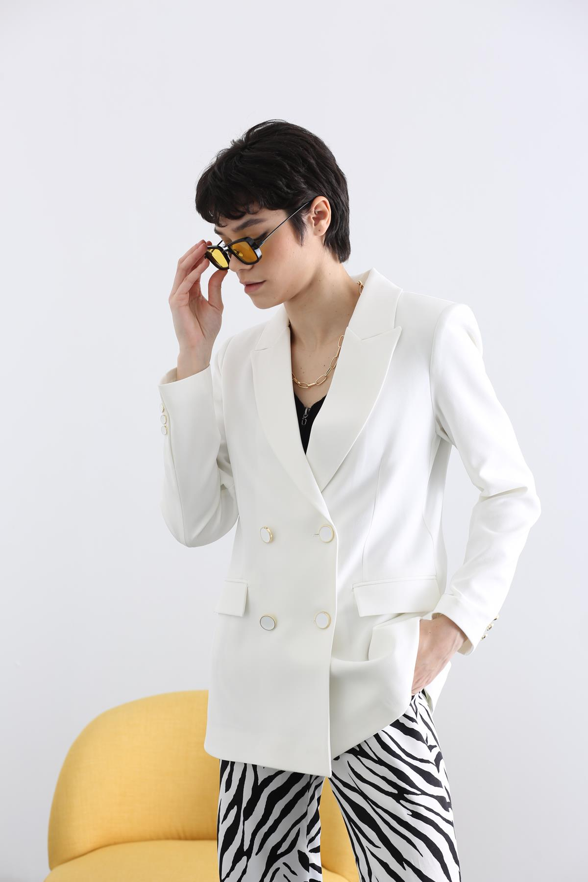 Ekru Kruvaze Blazer Ceket 43980