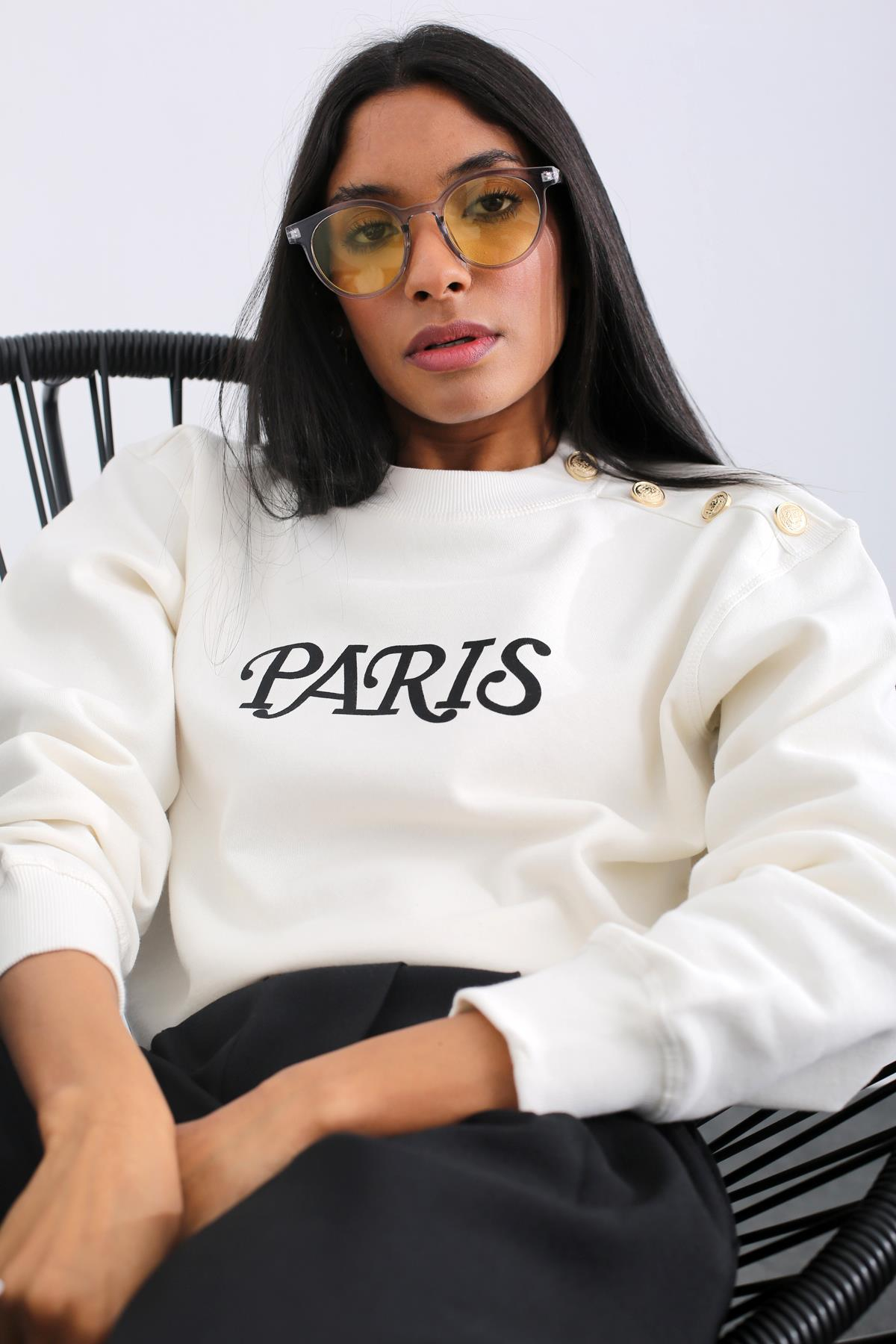 Ekru Paris Baskılı Sweatshirt 4759