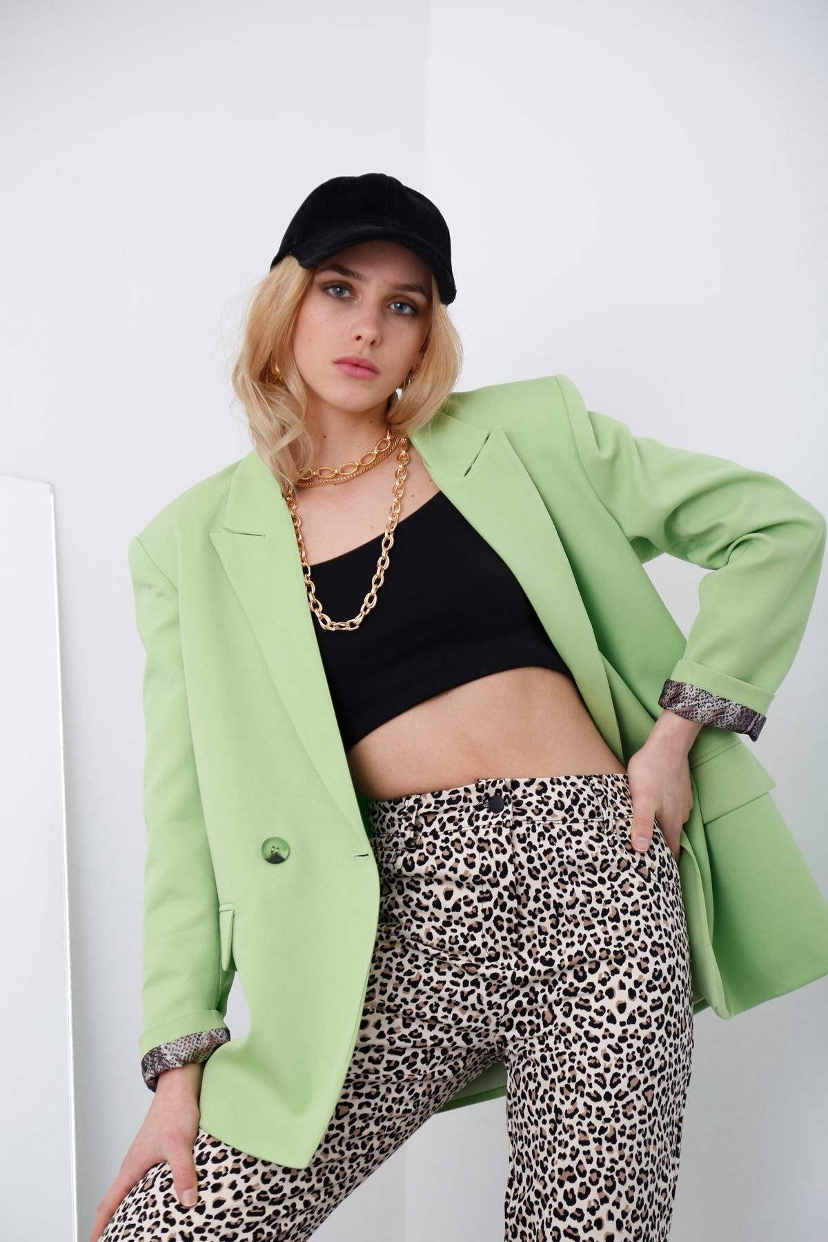 Fıstık Yeşili İki Düğme Blazer Ceket 