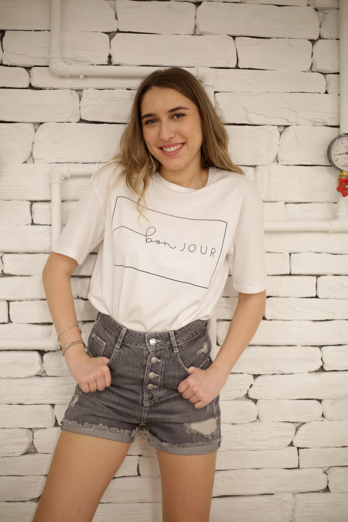 Füme Dört Düğme Yırtıklı Jean Şort 