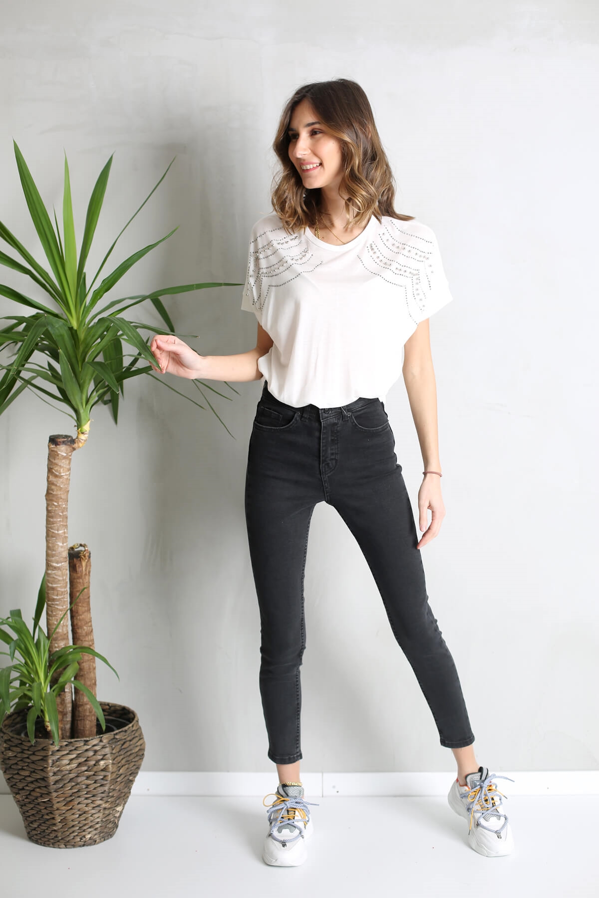 Füme Yüksek Bel Toparlayan Slim Fit Jean 002139