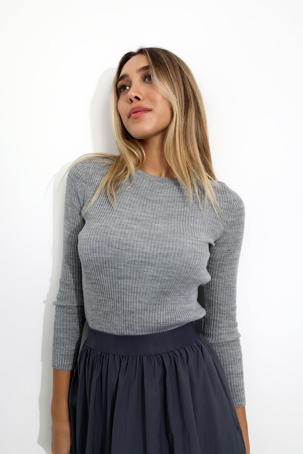 Gri Bisiklet Yaka Fitilli Triko 1035