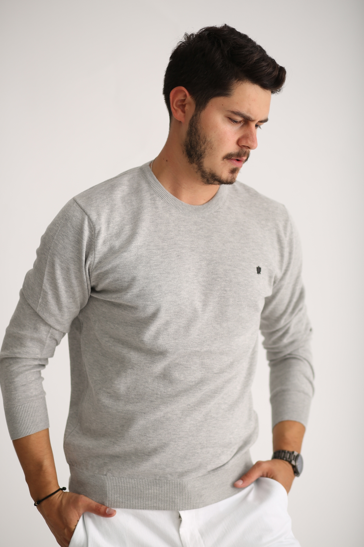 Gri Erkek Bisiklet Yaka Triko T1001