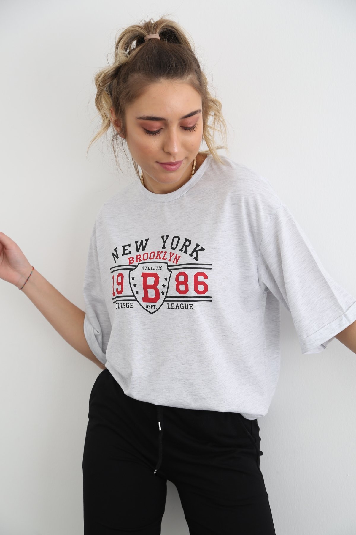 Gri New York Baskılı Tshirt 10194