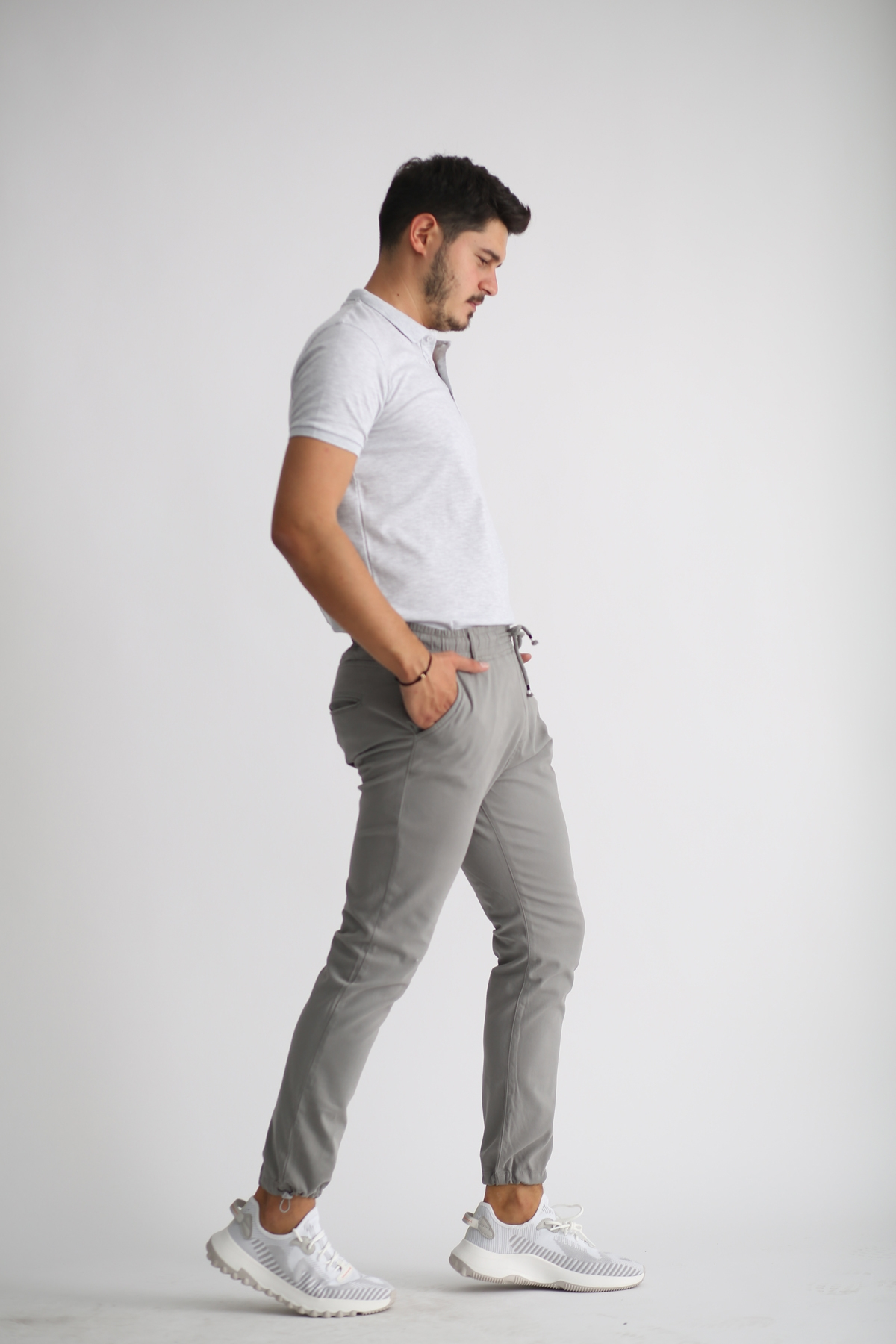 Gri Paçası Lastikli Pantolon 7299