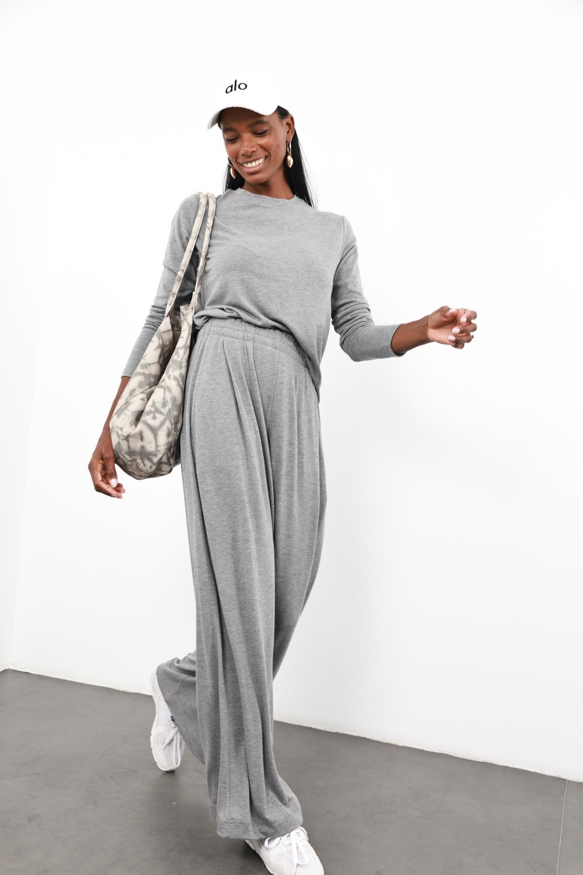 Gri Yüksek Bel Salaş Eşofman 0155