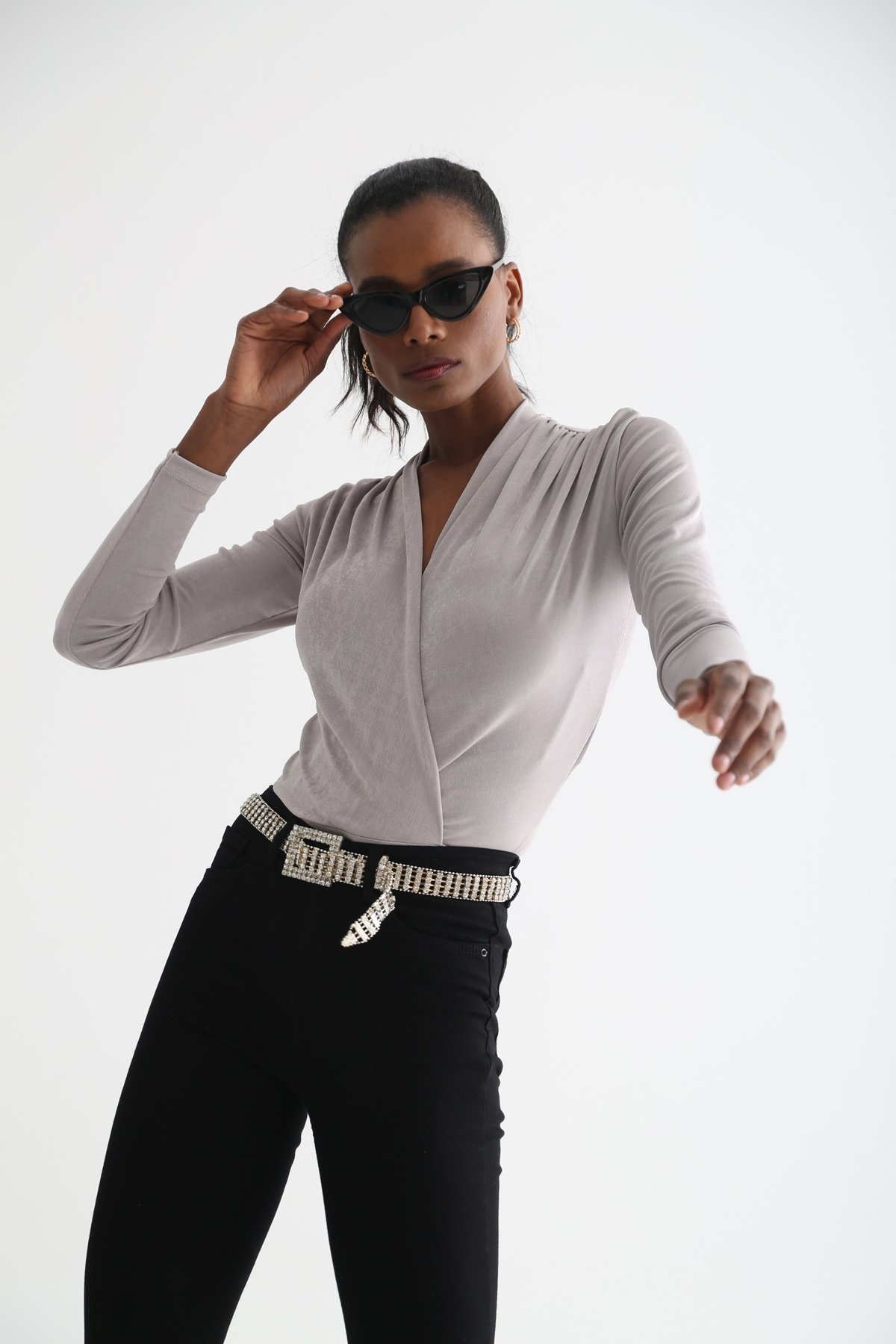 Gümüş Kruvaze Bodysuit B1