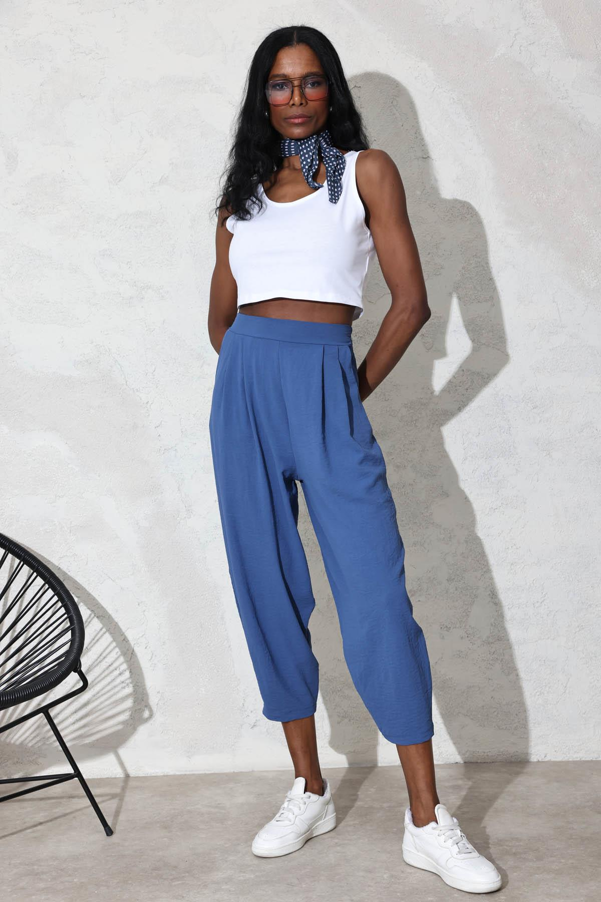 indigo Arka Beli Lastikli Şalvar Pantolon 0226