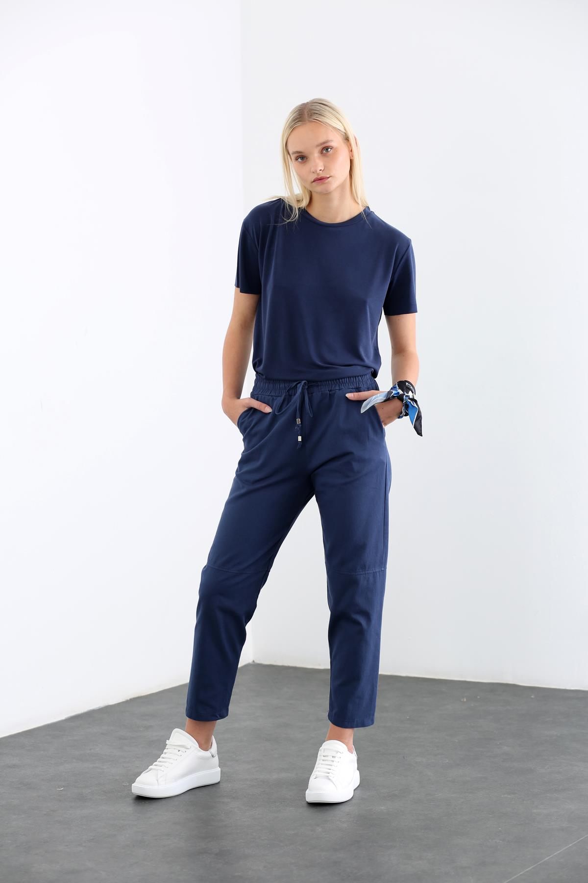 indigo Beli Lastikli Havuç Pantolon 23085