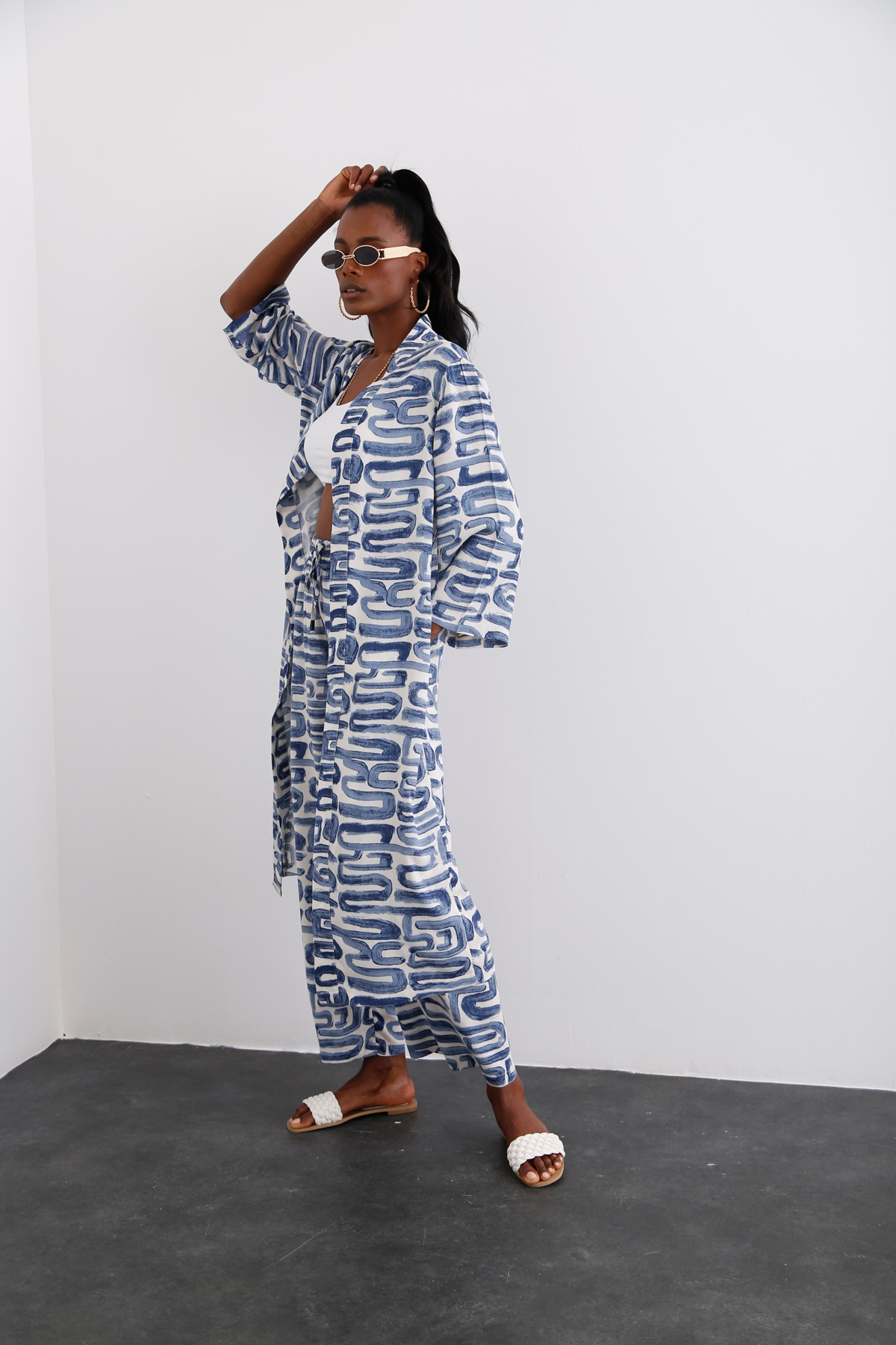 indigo Desenli Kimono Takım 96067