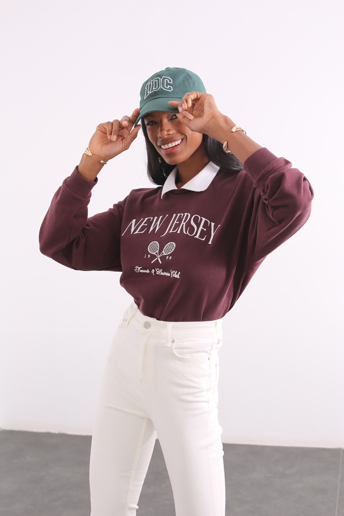 Kahverengi New Jersey Nakışlı Sweatshirt 