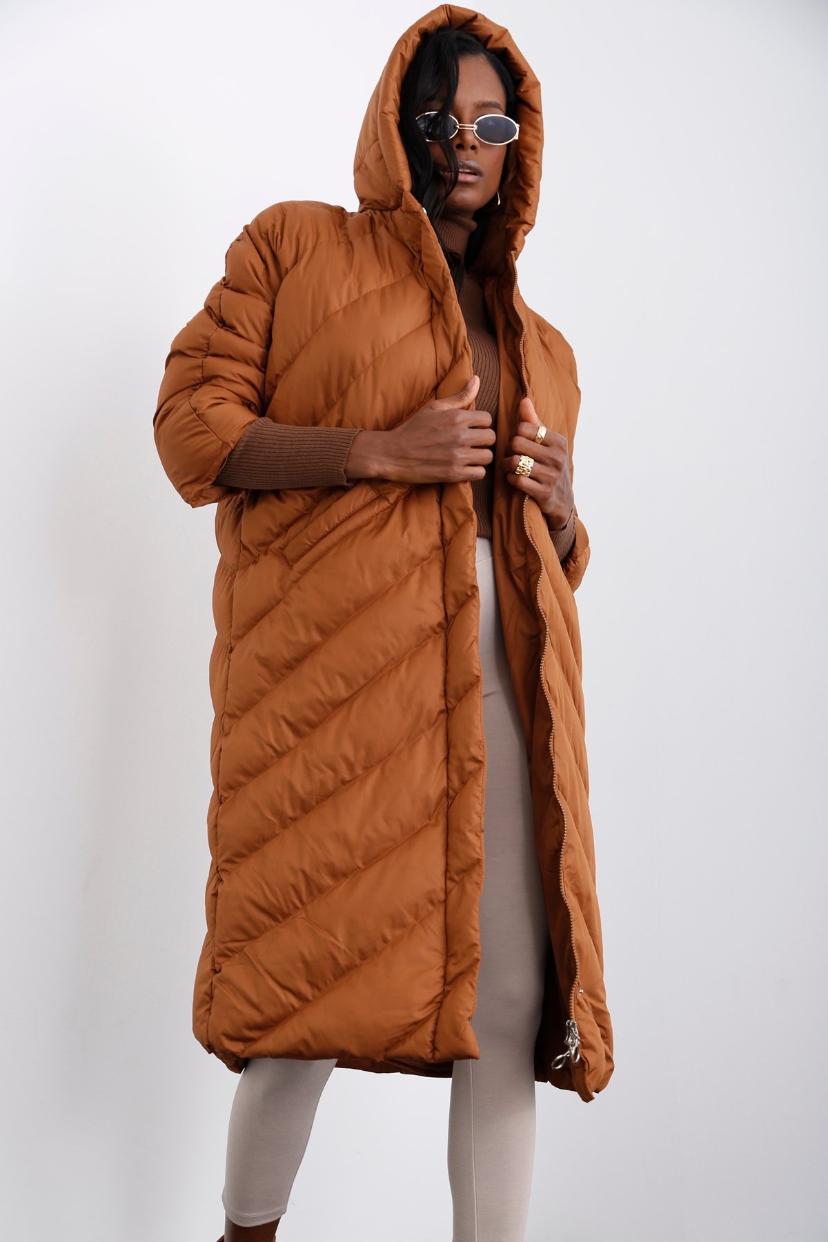 Kahverengi Oversize Şişme Mont D89609