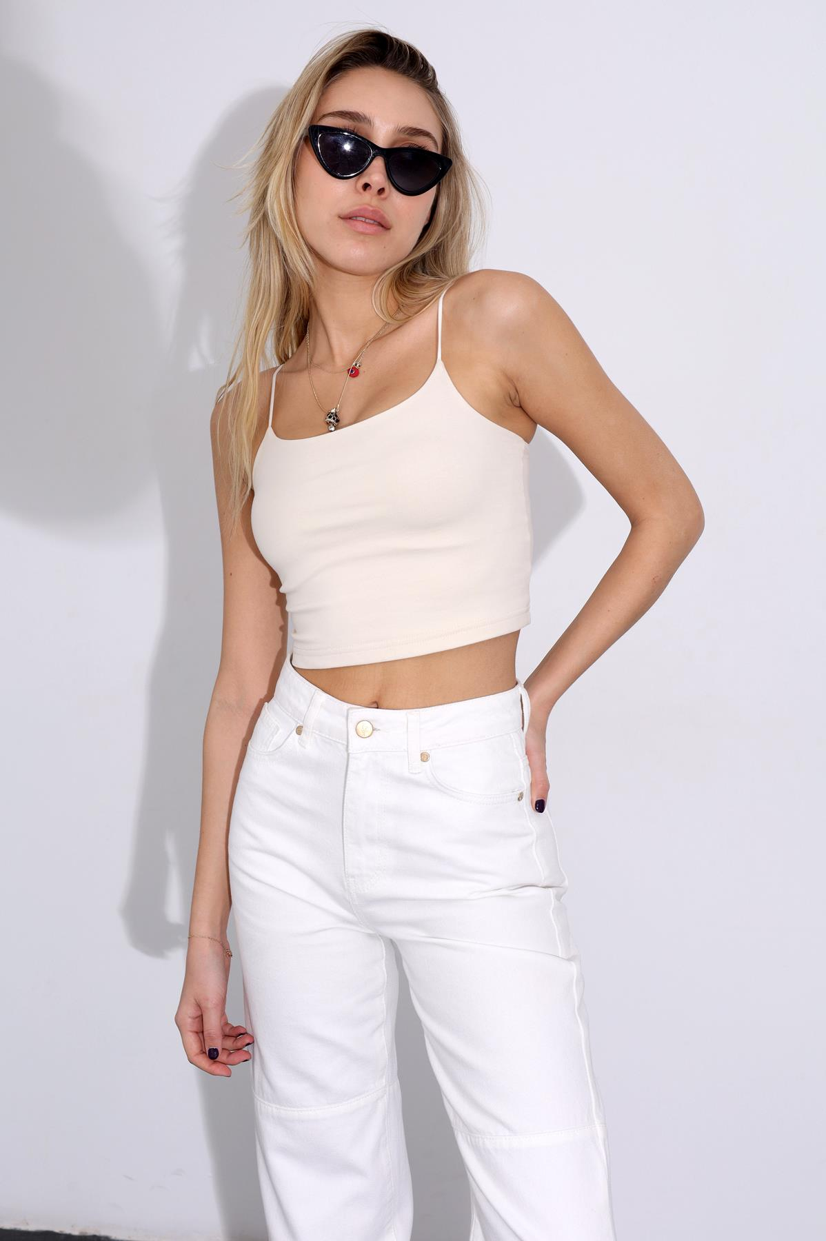 Kemik İp Askılı Crop 1001
