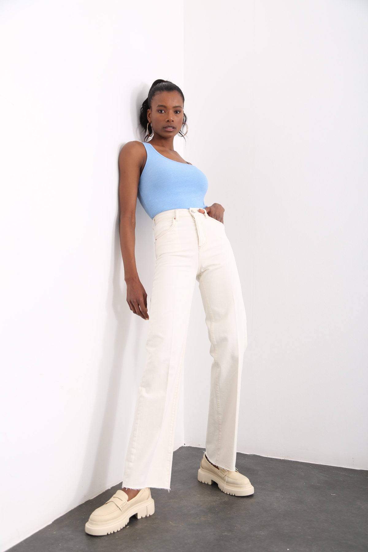 Kemik Yüksek Bel Wide Leg Jean 