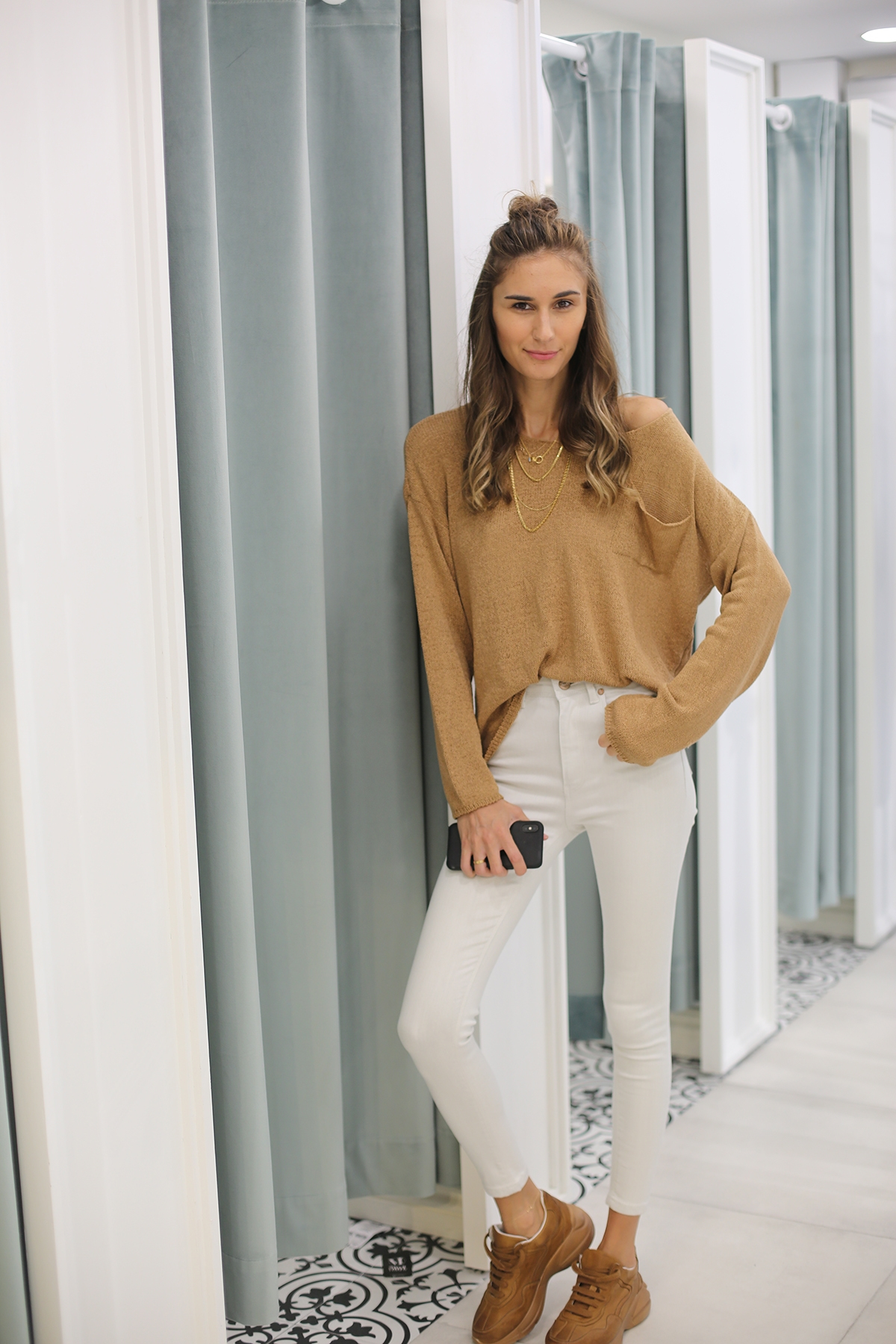 Kırık Beyaz Yüksek Bel Skinny Kot Pantolon
