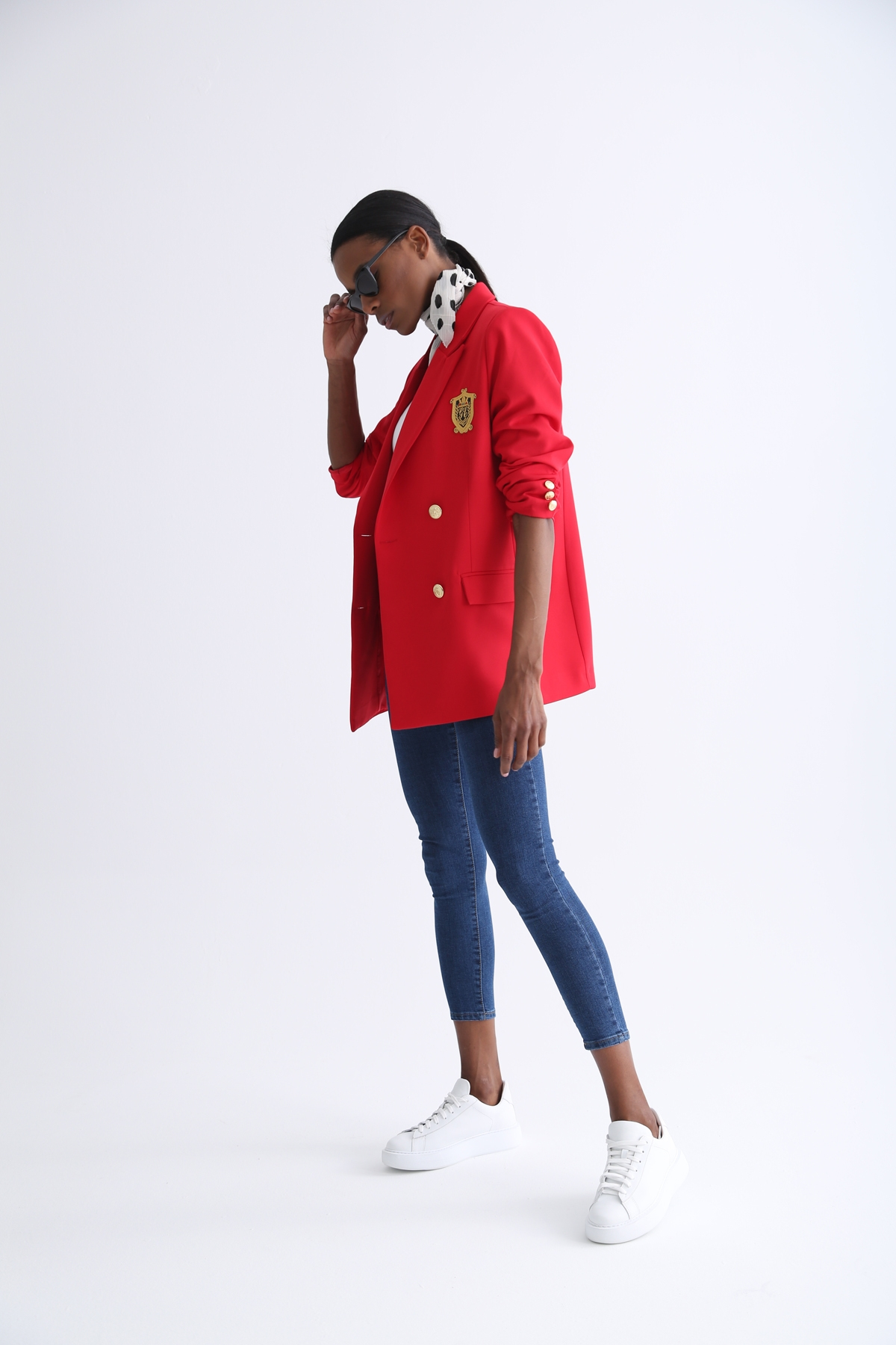Kırmızı Gold Düğme Detaylı Blazer Ceket 9922