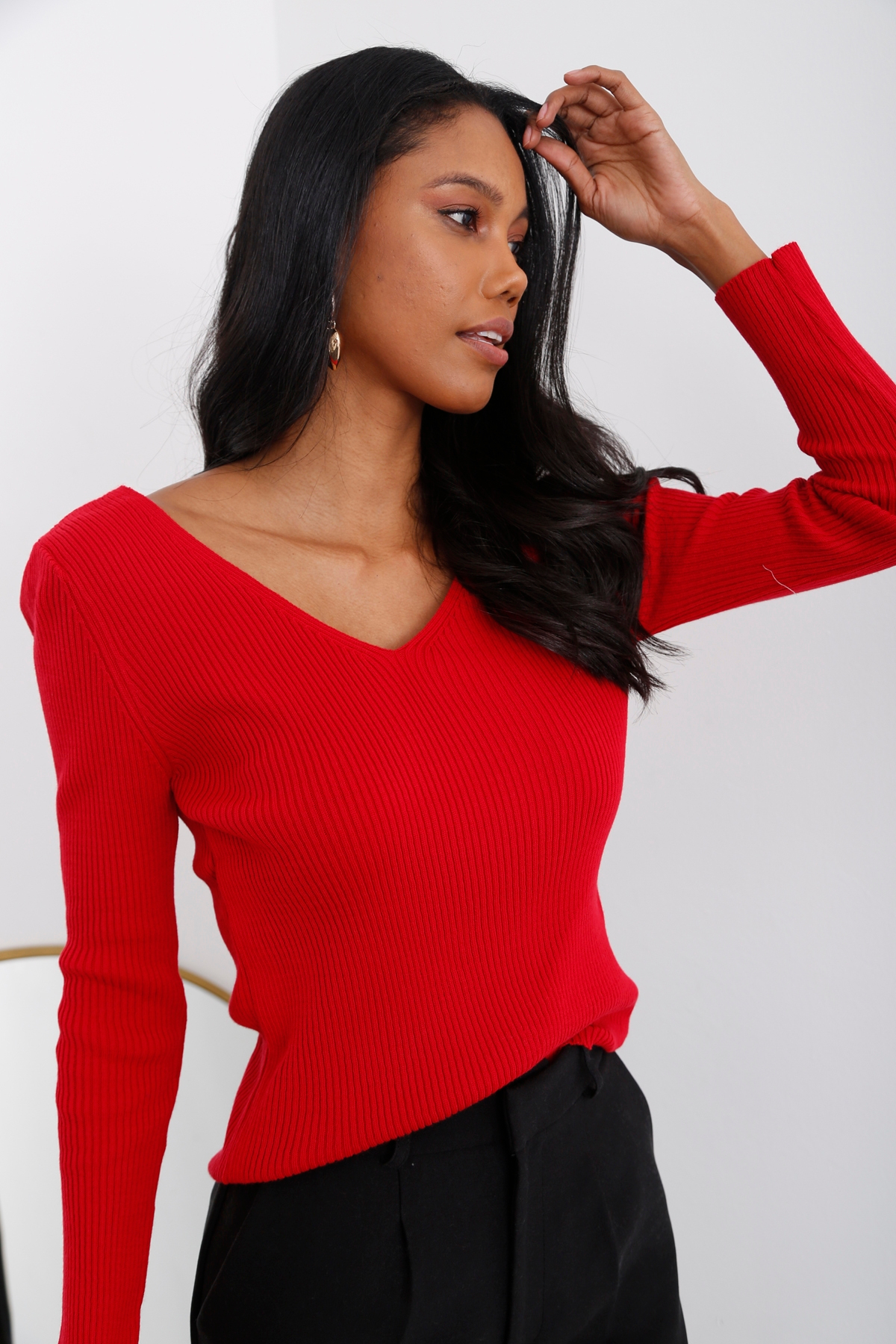 Kırmızı Ön Arka V Yaka Triko 1001