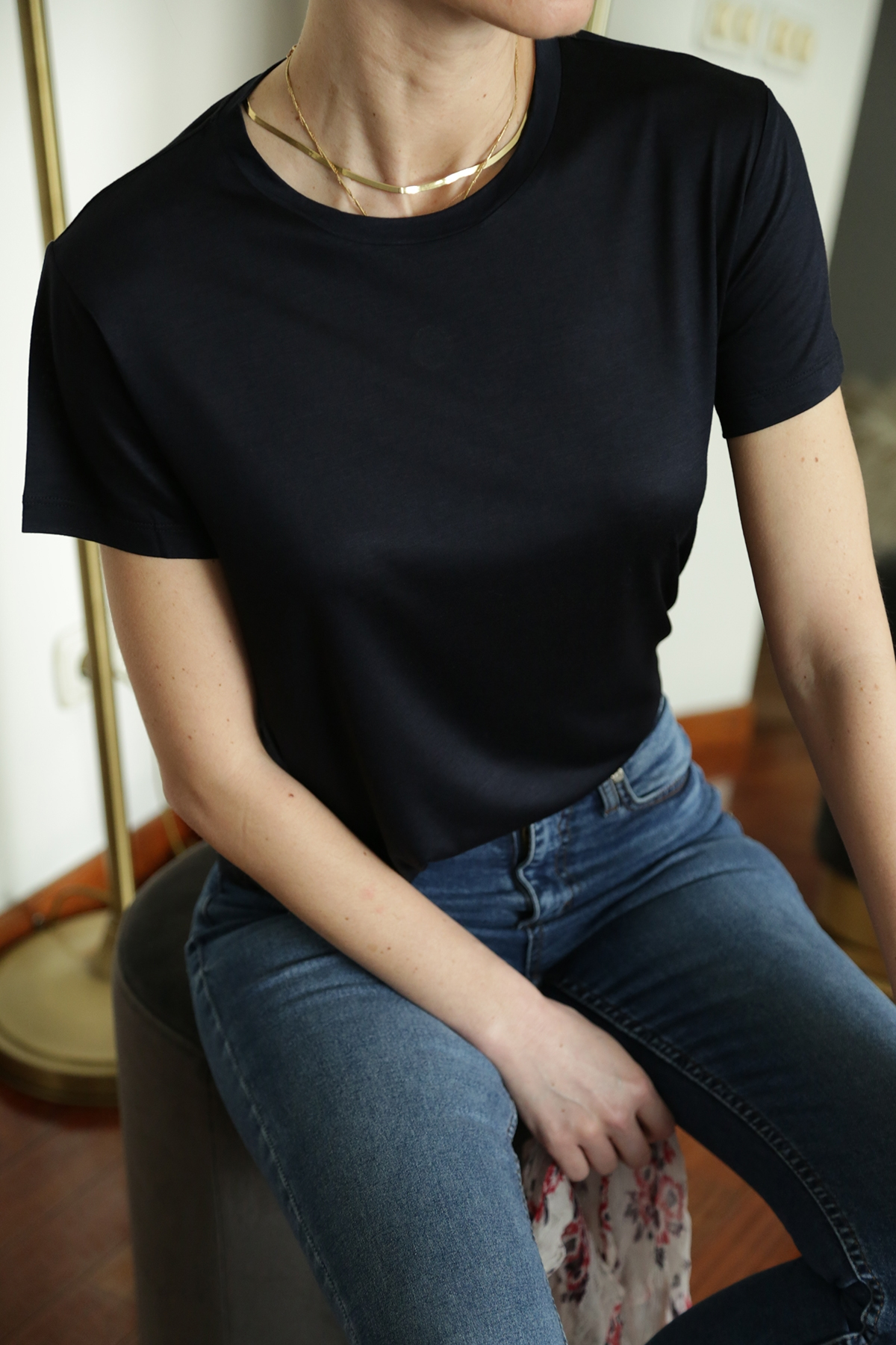 Koyu Lacivert Bisiklet Yaka liyosel Merserize Tshirt 