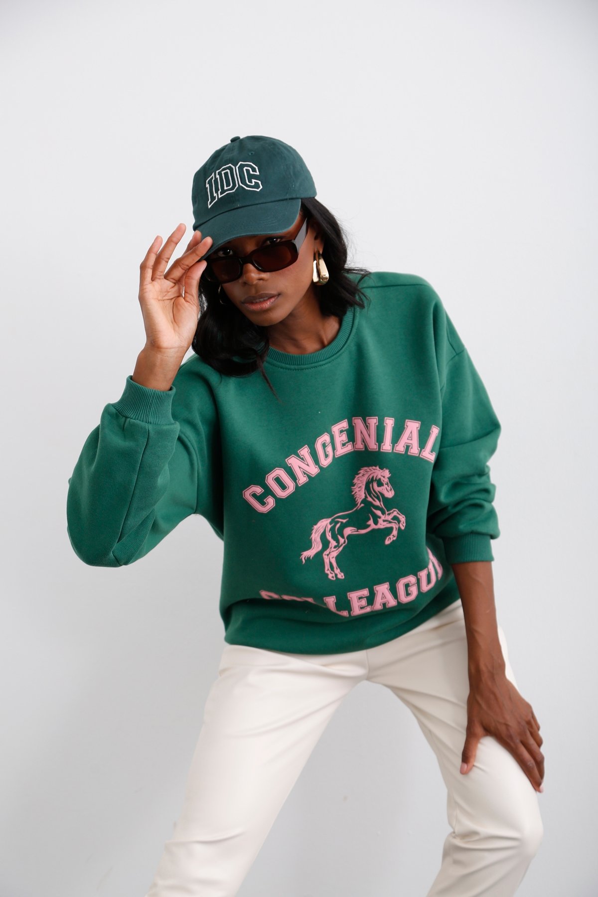 Koyu Yeşil Şardonlu Baskılı Sweatshirt 0181